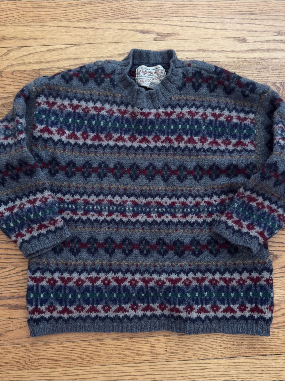 Vintage 100% Wool Abercrombie & Fitch Grey Fair Isle Wool Sweater